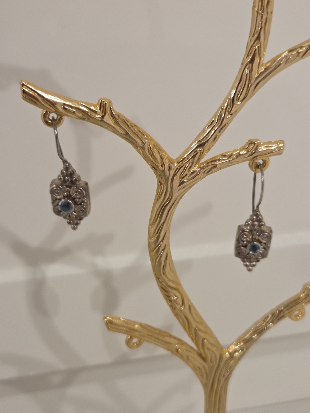 Vintage Sterling Silver 925 Filigree Blue Topaz Dangle Drop Earrings